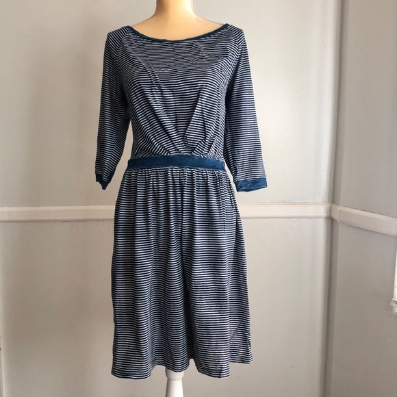 Anthropologie Dresses & Skirts - Anthro Postmark Blue Striped Sweatshirt Dress